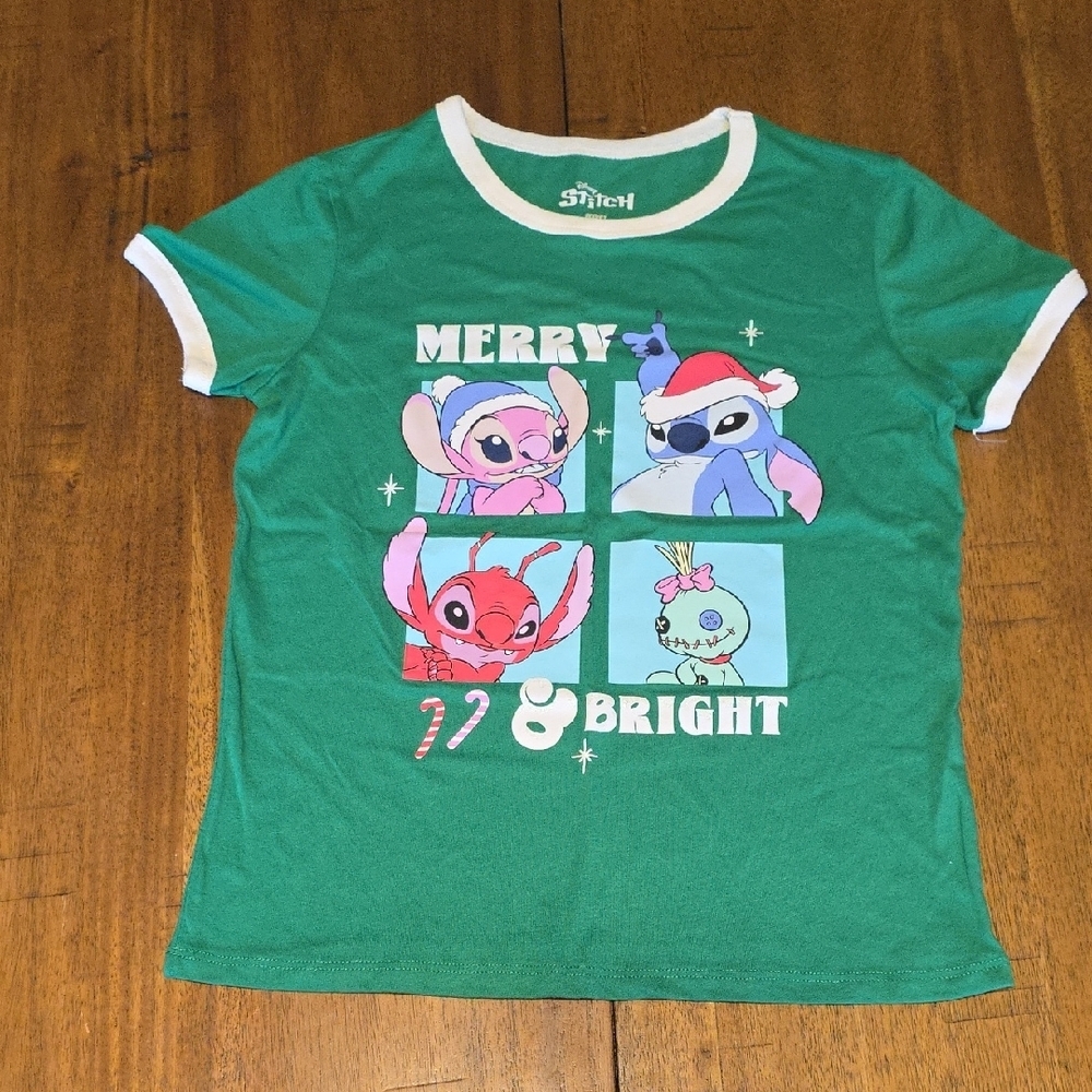 Disney Green Merry & Bright Stitch Kids T-Shirt